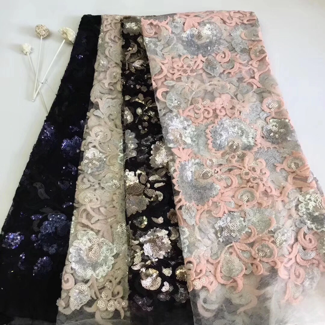 

Nigerian Lace Fabric 2021 High Quality African Nobleness Colorful Sequins Tulle Lace Fabric Family Gathering Dress T31111