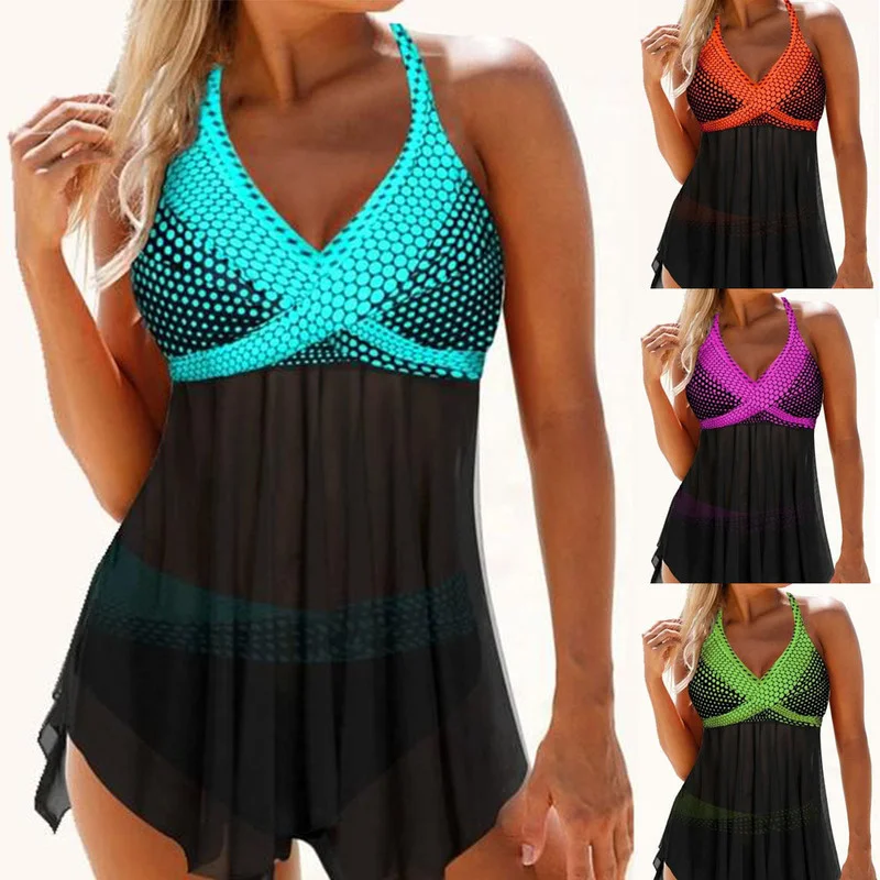 

Women's Sexy V-neck Swimwear Padded Push Up Tankini Sets Plus Size Halter Swimsuit Summer Beach Wear Bathing Suits
