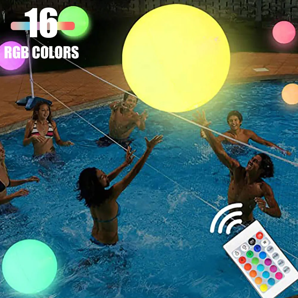 

60CM LED Beach Ball With Remote Control 16 Color Floating Pool Lights Beach Ball Swimming Pool Toy LED Glowing Party Decoration