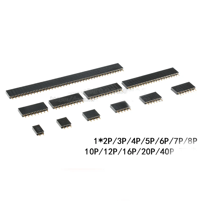 

100PCS/Lot 2.54mm Single Row Female Pin Header Connector 1*2P/1*3P/1*4P/1*5P/1*6P/1*7P/1*8P/1*9P/1*10P/1*12P/1*14P/1*15P/1*20P