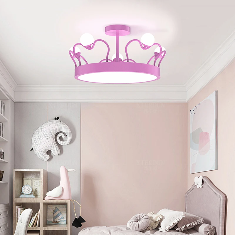 

Fashion Crown design LED Ceiling light for Bedroom Living Room Chandelier lighting Pink&Gold frame Ceiling Lighting decoration
