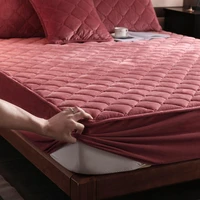 crystal fleece thicken quilted bed fitted bed sheet anti bacteria mattress topper air permeable velvet bed cover