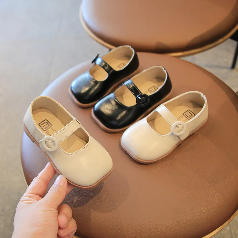 

Toddler Girls Black Buckle Leather Shoes Princess Shoes Little Girls No-Slip Square Toe Flats Spring Autumn Casual Toddler Shoes