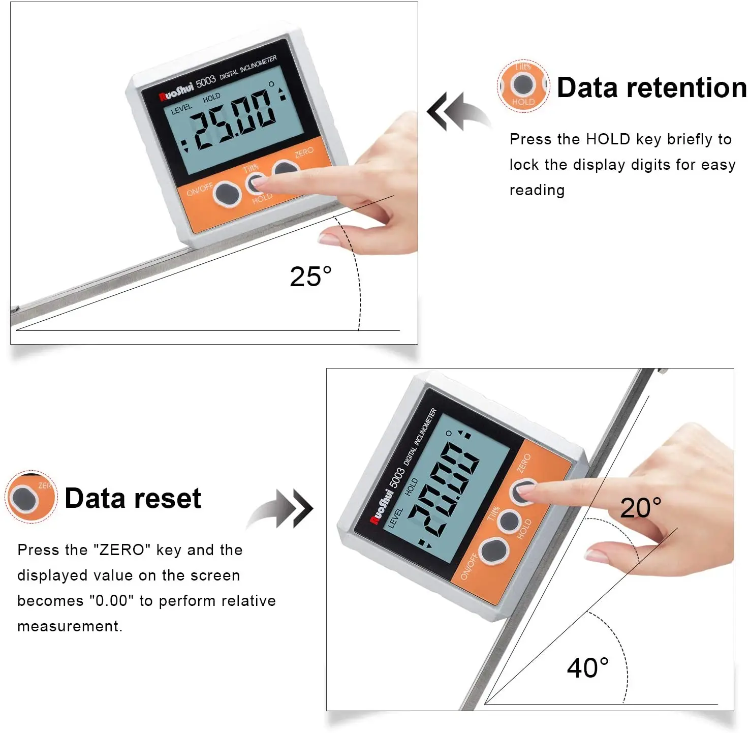 Ruoshui Digital Angle Finder Inclinometer Electronic Protractor Bevel BOX Magnetic Mini Level angle Gauge Measurement Tool | Инструменты