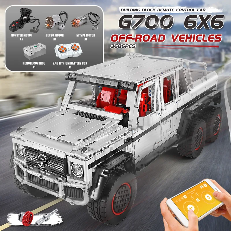 

MOC Series APP Control Motor Electric RC G63 6x6 Pickup Trucks Building Blocks Assembly 3686Pcs Bricks Kid Toys Boy Gift