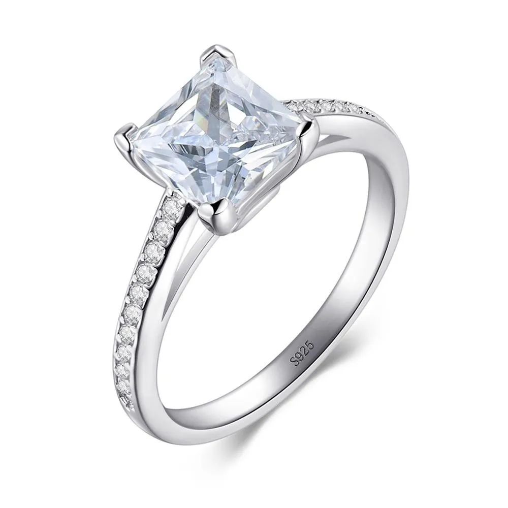 

Simple Square 1ct Simulated Diamond Rings for Women Engagement Wedding 925 Sterling Silver ring finger Emerald Fine Jewelry