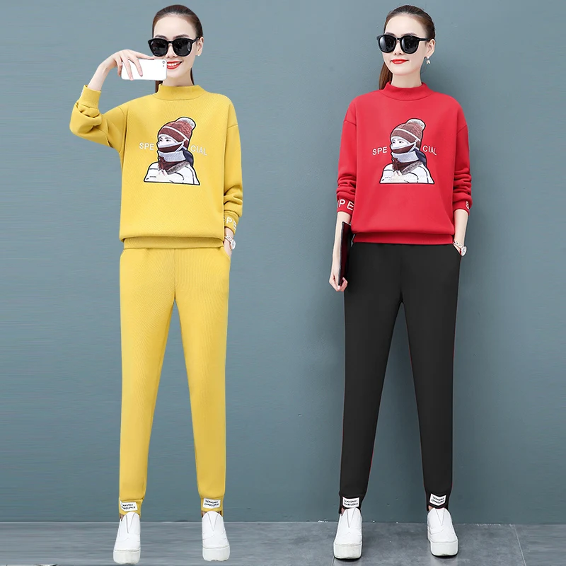 

Утепленный флисовый комплект одежды из двух предметов, корейский модный костюм для отдыха, новинка на осень и зиму, пуловер, толстовка, штан...