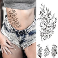 waterproof temporary tattoo sticker peony chrysanthemum black flash tattoos female sketch line body art arm waist fake tatto