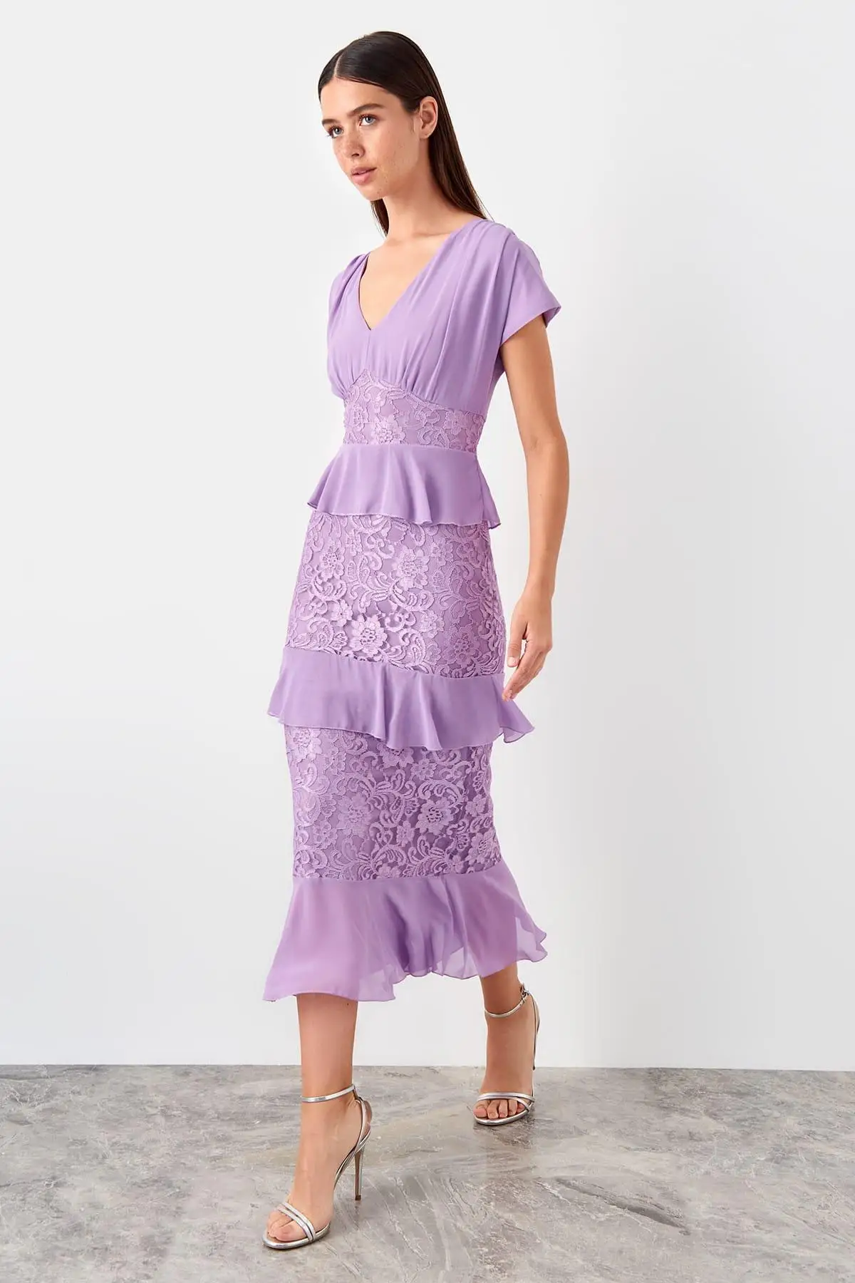 Trendyol Lilac кружевная отделка TPRSS19UT0201|Женские платья| |