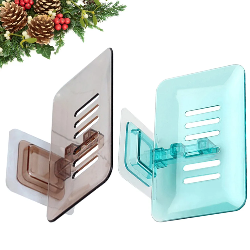 

2pcs Wall Mounted Soap Rack Bathroom Soap Storage Rack Toilet Soap Holder Soap Draining Rack (Green Khaki)