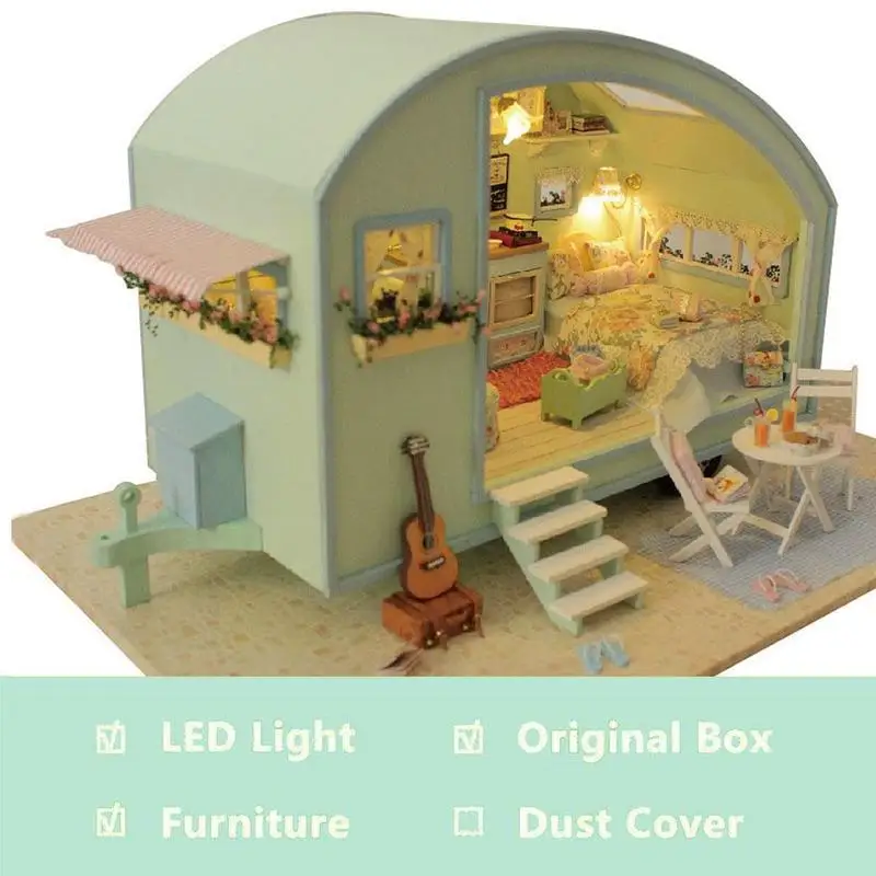 

DIY Large Wooden Doll House Furniture Bedroom Living For Dollhouse Set Kitchen Miniature Room Kit DIY Cottage Z4C9