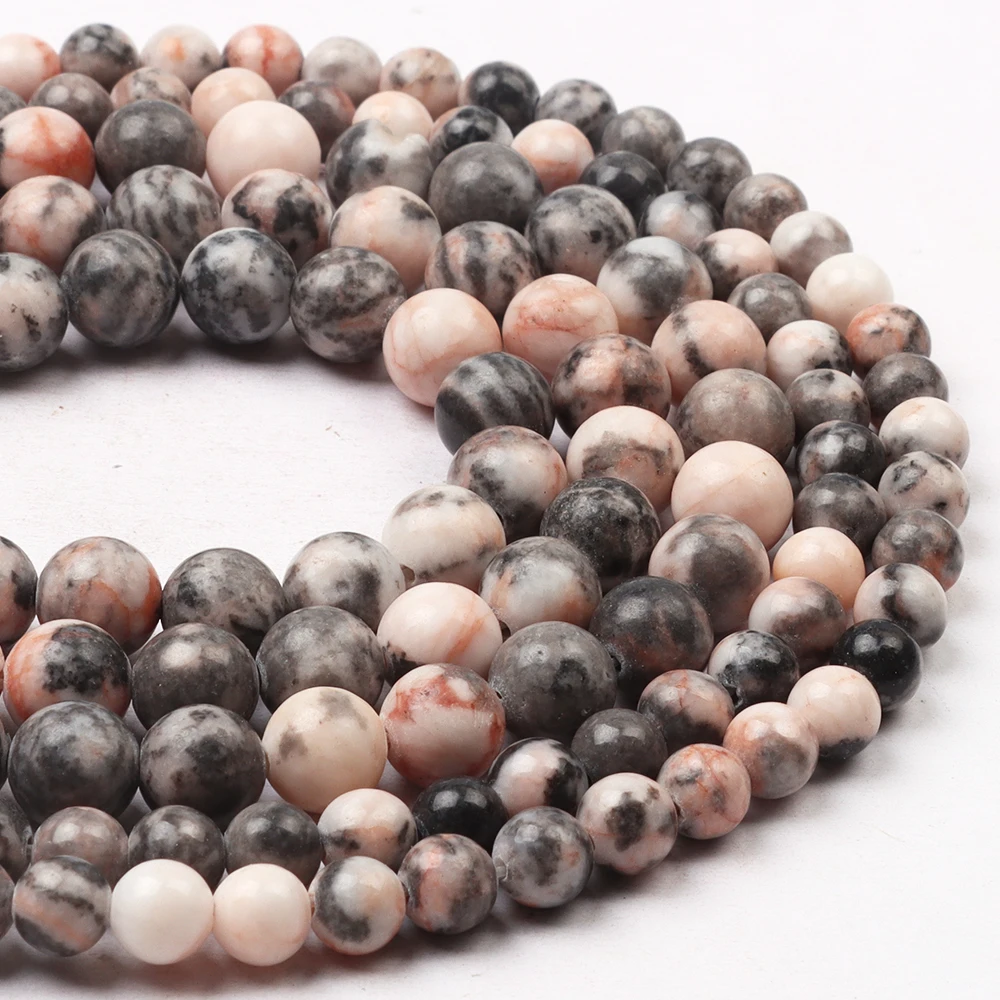 

Natural Stone Beads Round Loose Smooth Beads For Jewelry Making DIY Bracelet Natural Pink Zebra Jasper Stone Beads