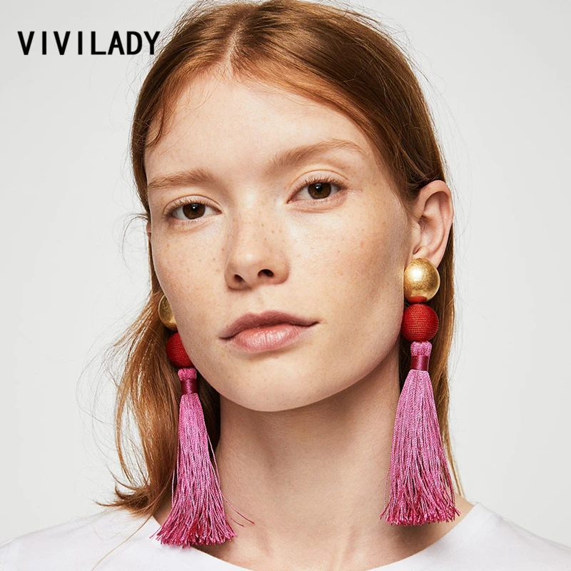 Висячие серьги VIVILADY бохо-шик с кисточками женские длинные эффектные ювелирные