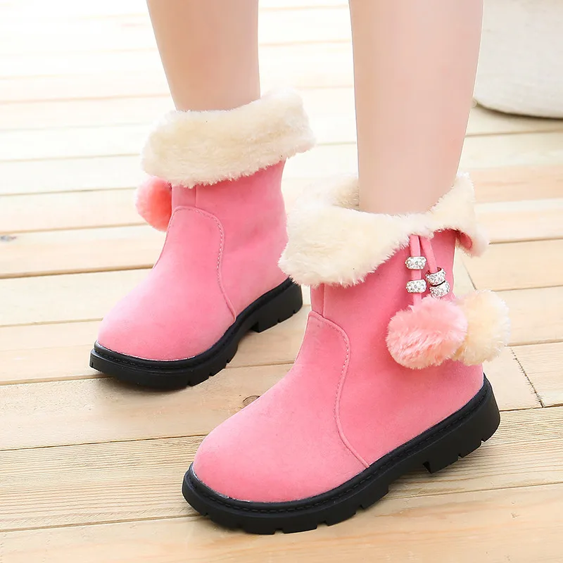 

Winter Girls Snow Boots Solid Color Plush Warm Kids Knee High Boots Tassel Ball Fashion Girls Princess Shoes Anti-slip STM029