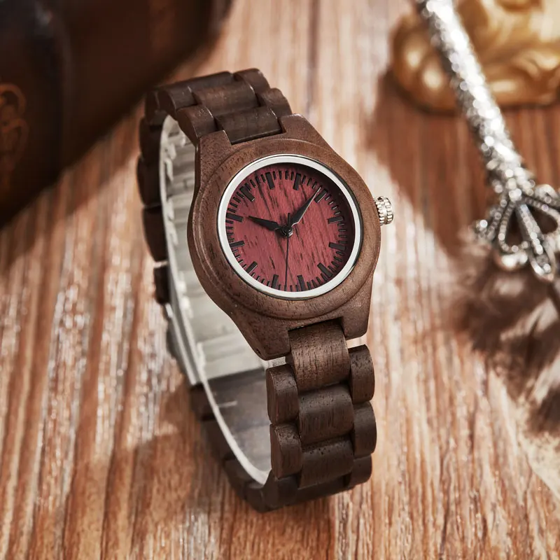 Элегантные Деревянные Часы женские Женские кварцевые наручные часы палисандр