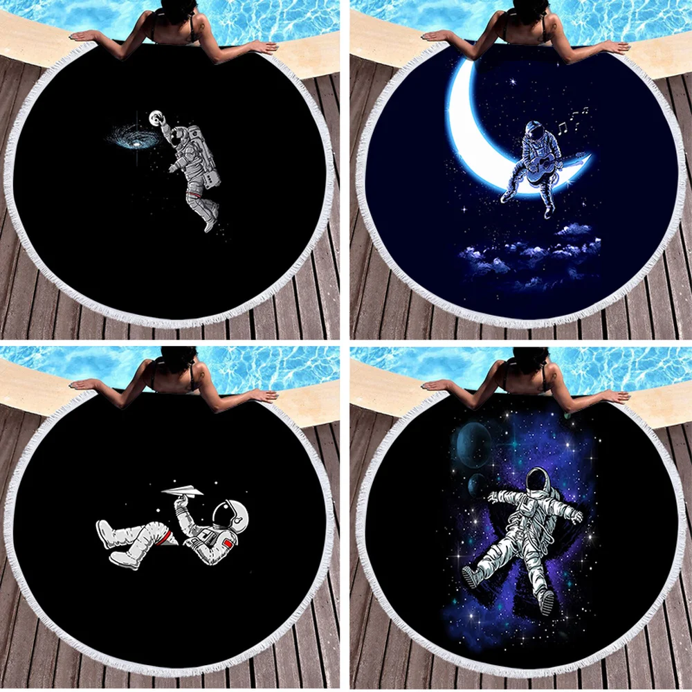 

Astronaut Summer Round Beach Towels Space Bath Shower Towel Circle Swim Yoga Picnic Mat Bikini Cover Up Serviette De Plage