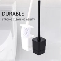 Corner Toilet Brush Set Black Bathroom Brushes with Storage Rack Wall-mounted Modern Cleaning Tools Washing Accessories