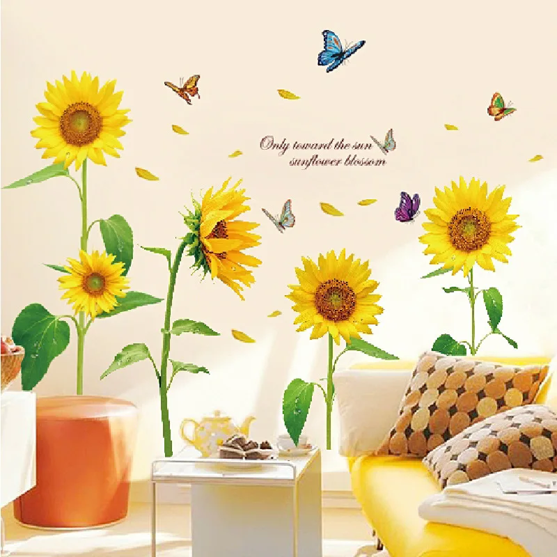 

Sunflower Wall Stickers for Living RoomDecoration Sofa Background Pastoral Style Decals Removable Bedroom Cozy Wallpaper
