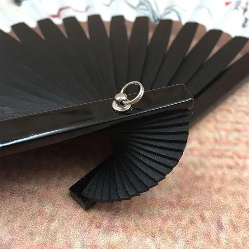 

Folding Hand Held Fan With Tassels Chinese Classical Ink Painting Retro Style For Wedding Dancing Church Party Gifts 2020