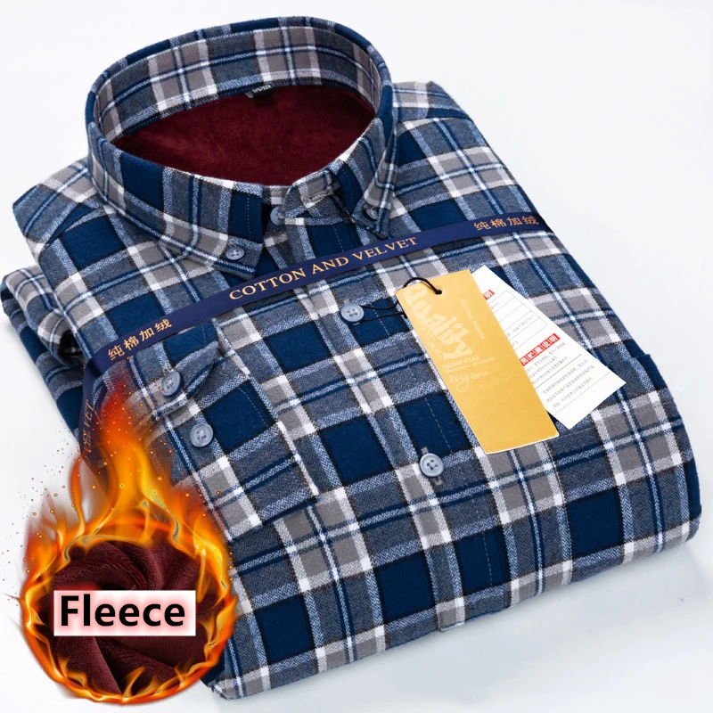 

Зимняя плотная теплая Высококачественная рубашка из 100% хлопка на флисе с длинным рукавом Классическая стильная деловая Повседневная Молод...