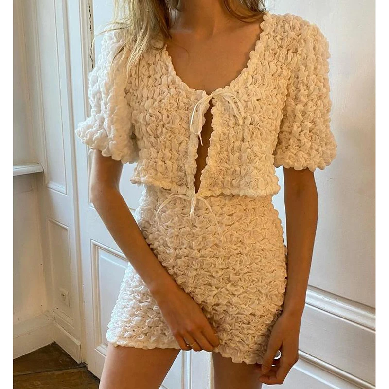 

2021 Y2K Women\u2019s Sexy T-shirt and Skirt Suit Fashion Solid Color Short Sleeve Cardigan and Short Skirt