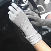 2021 new fashion womens gloves ladies summer cotton printing flower lace edge breathable non slip sun protection driving gloves