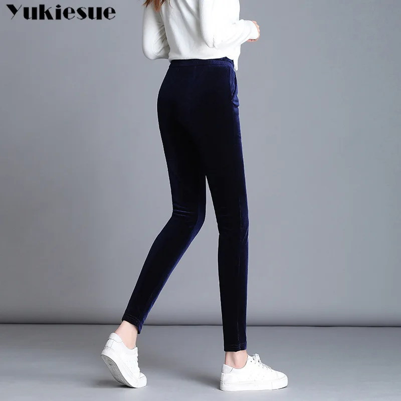 Женские бархатные облегающие брюки-карандаш с высокой талией | Женская одежда