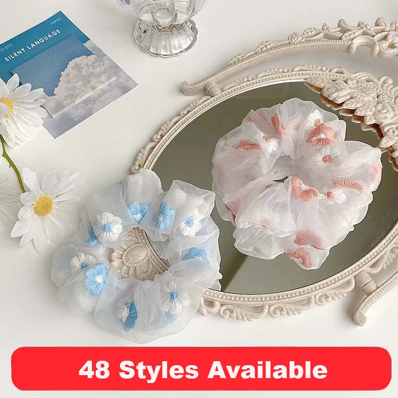 

48 Styles For Girl Hairbands Organza Rainbow Hair Rope Kids Headband Fashion Large Intestine Headwear Plaid Satin Hair Accessori