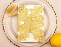 50pcs silver gold glitter leaf leaves hollow flower laser cut pocket invite 5x7 wedding invitation card greeting envelopes