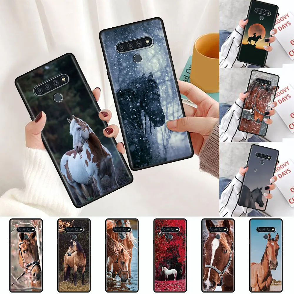 

Animal Horse Cool Capa for LG K41s K61 K50 G6 K50s G7 K40s K52 K40 K42 K71 G8 ThinQ Case Mobile Phone Bag Black Soft Cover
