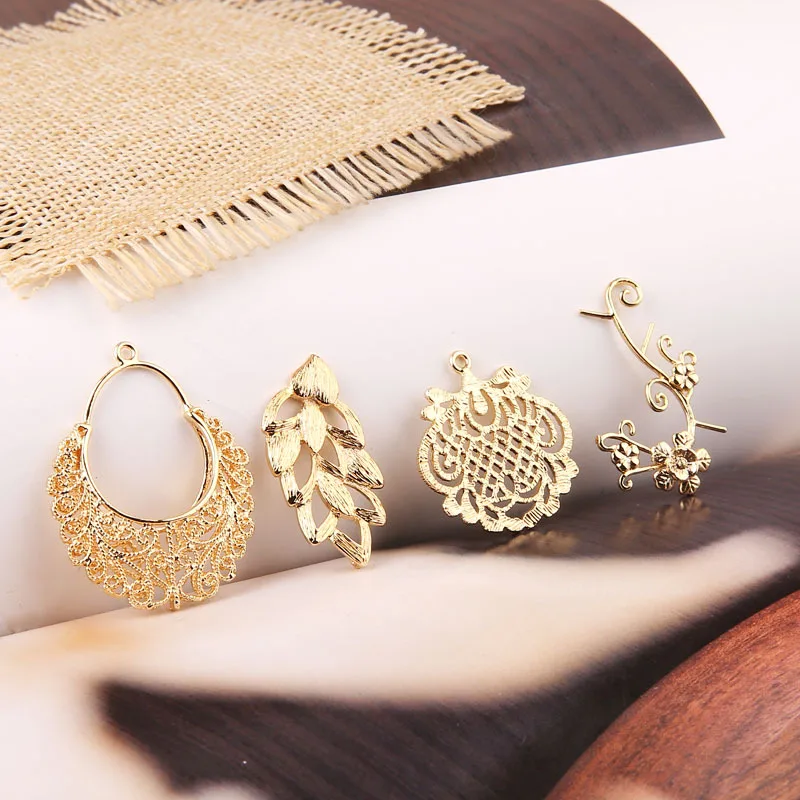 

DIY accessories copper plated 18K real gold leaves flowers geometric elegant retro style earrings hand material Pendant