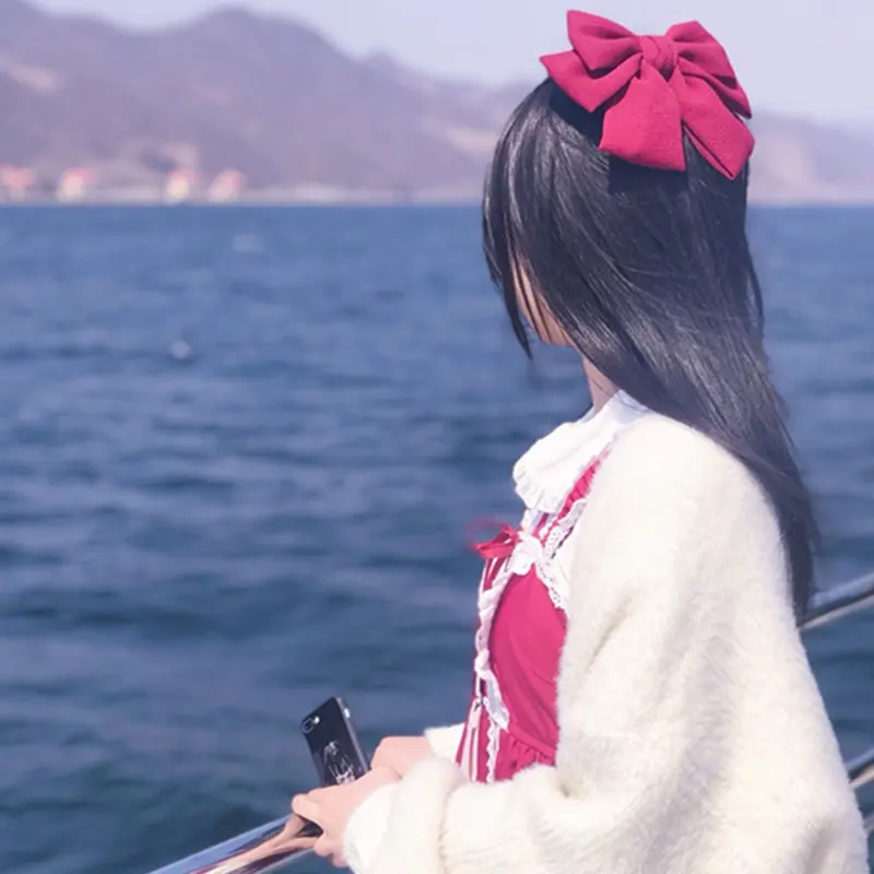 

Lolita Vintage Hair Bows Bowknots Japan Anime Girls Women Big Wine Red Butterfly Hairpin Retro Lolita Hair Accessories