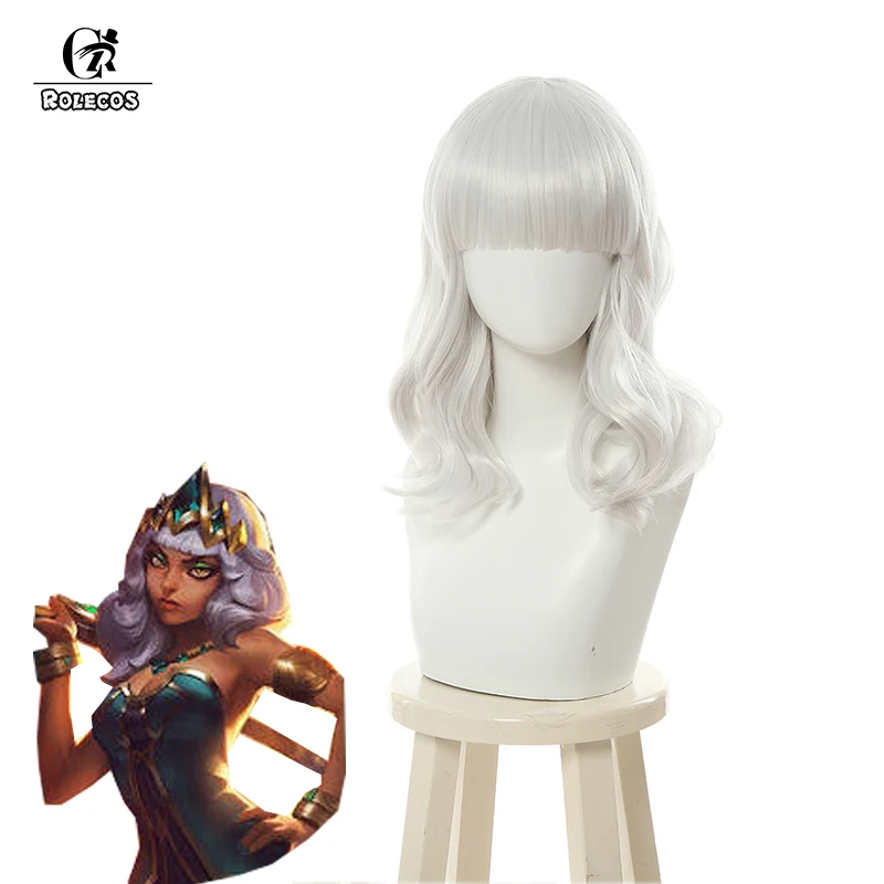 

ROLECOS Игра LOL Qiyana косплей волос лол Косплей головной убор 45 см синтетические серебряные волосы длинные волосы для женщин