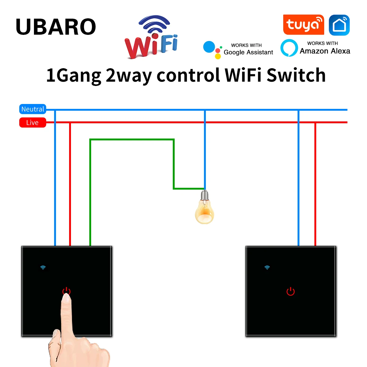 Умный сенсорный выключатель UBARO ЕС стандарт Wi-Fi стеклянная панель кнопка