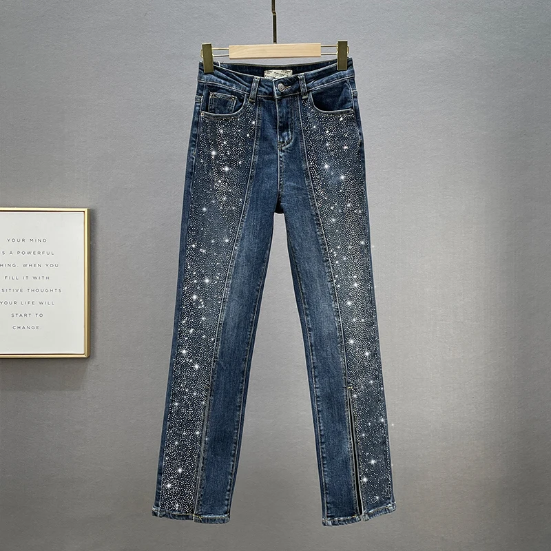 

Jeans Women's Fashion 2021 Autumn Winter Jeans New High Waist Loose Straight-Leg Pants Casual Hot Drilling Jean Female Trousers