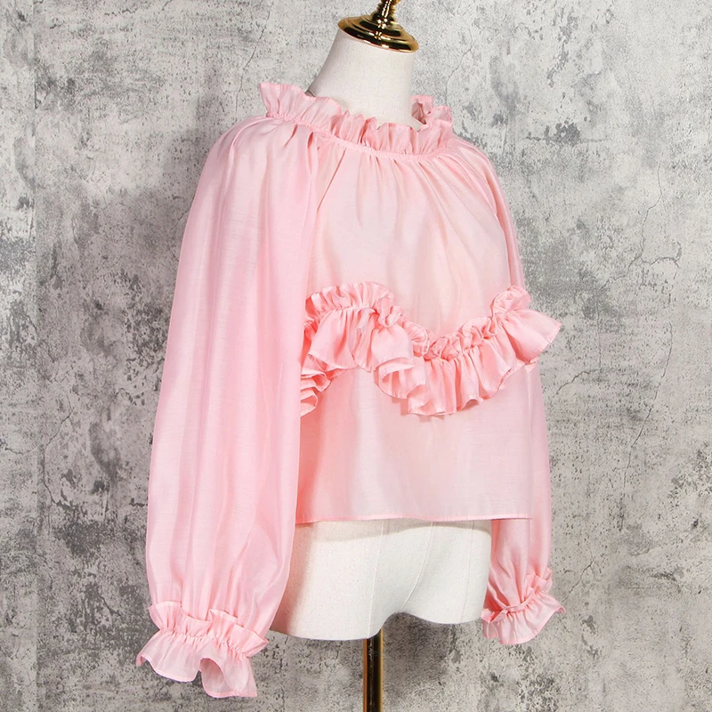 TWOTWINSTYLE женская рубашка с оборками в стиле пэчворк со стоячим воротником и