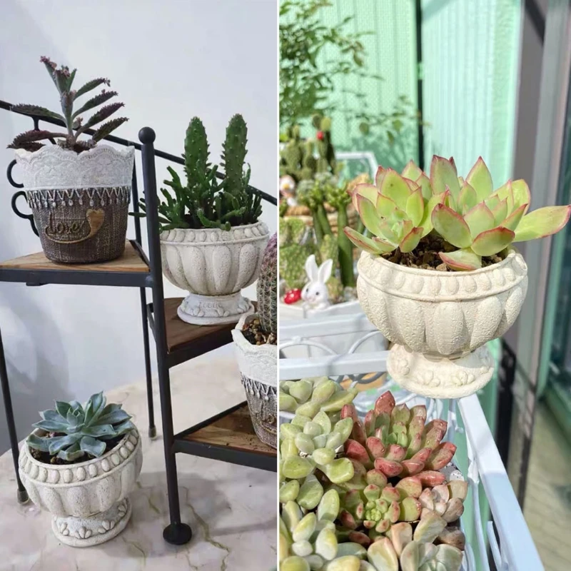 

Retro Flower Pot Epoxy Resin Silicone Mold 3D Roman Round Succulent Plant Planter Pot Mold Concrete Cement Plaster Molds