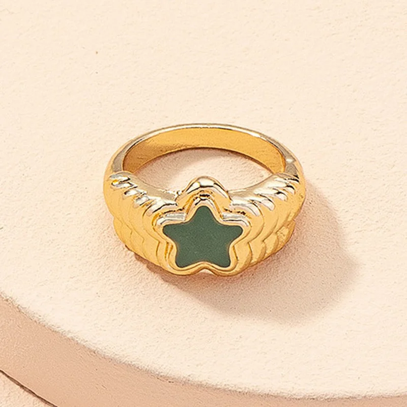 

2021 New Design Multicolor Exaggerated Color Drip Oil Glaze Metal Star Rings for Women Man Party Unisex Jewelry Accessories