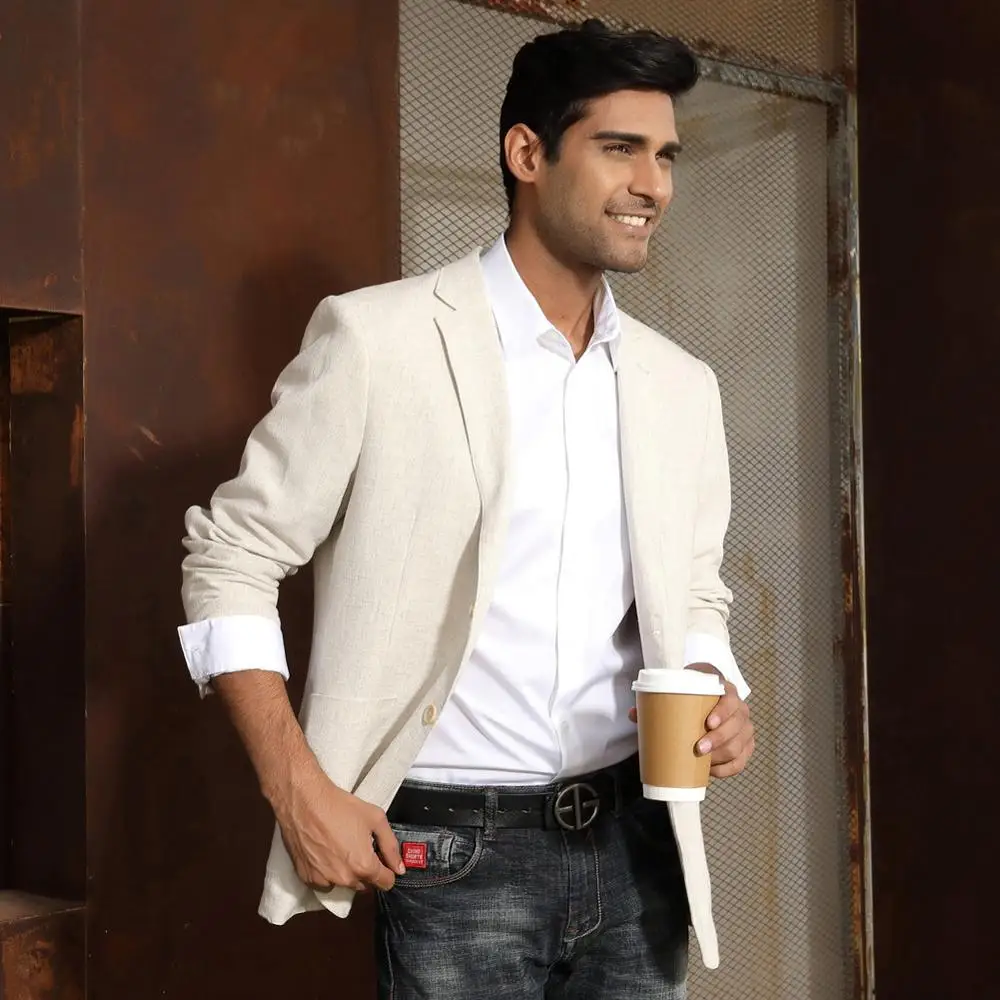 Мужской льняной пиджак PAUL JONES с двумя пуговицами и карманами дышащий блейзер