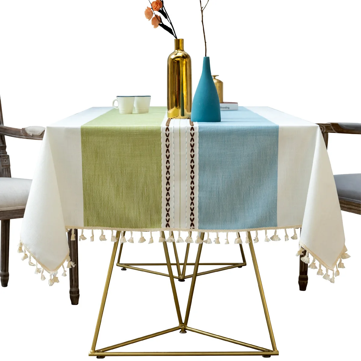 

Linen Wrinkle Free Anti-Fading Table Cloth Tassel Rectangle Indoor Outdoor Dining Table Cover Coffee Table for Living Room