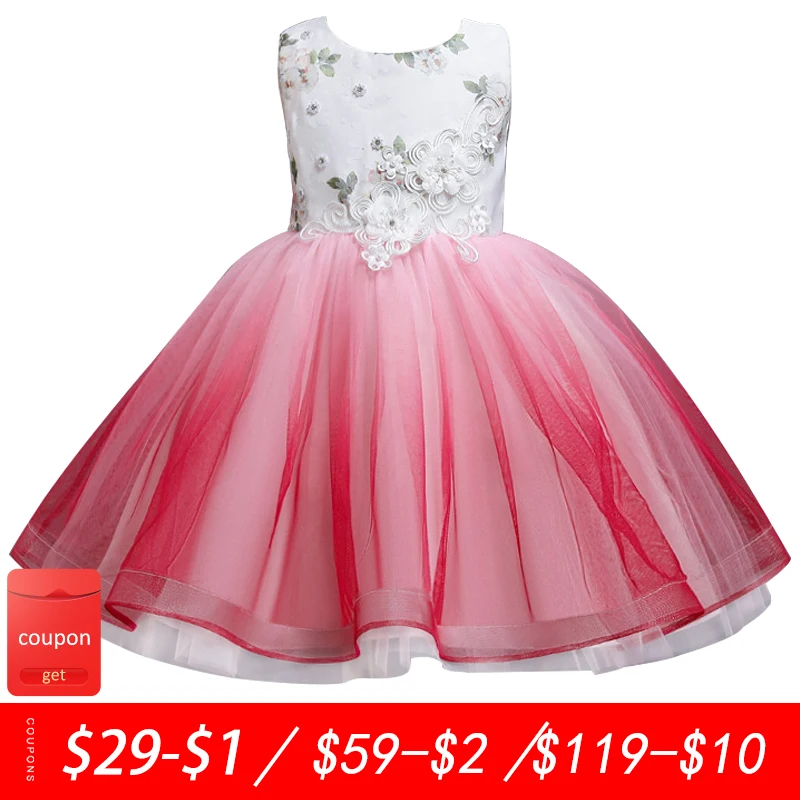 

New girl flower print gradient color net yarn fluffy sweet dress flower girl dress prom dress stage costume girl princess dress