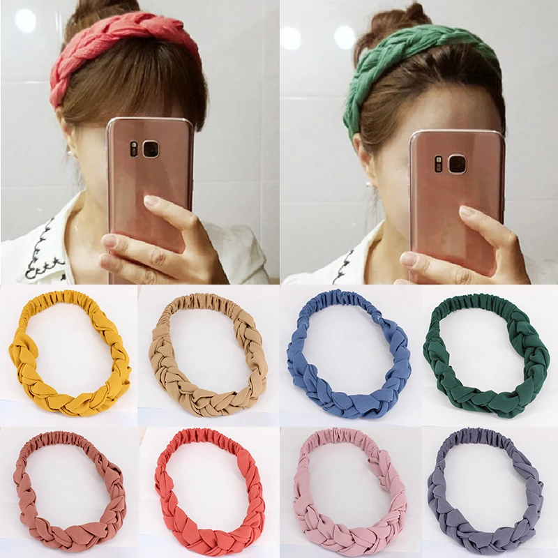 

2021 Vintage Hair Band Braid Women's Headband Fashion Elastic Hair Bands for Girls 1PCS Colorful Head Wrap Hair Accessories