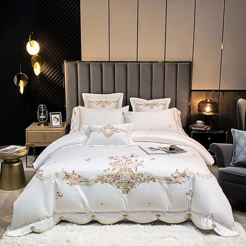 

Luxury Red 600TC Egyptian Cotton Flowers Embroidery European Wedding Style Bedding Set Duvet Cover Flat/Fitted Sheet Pillowcases