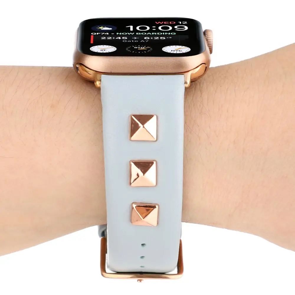 Ремешок из натуральной кожи с заклепками розового золота для apple wacth band 42 мм 38 мм apple watch 4 44/40 мм браслет correa для iwatch 5 4 3 2 1