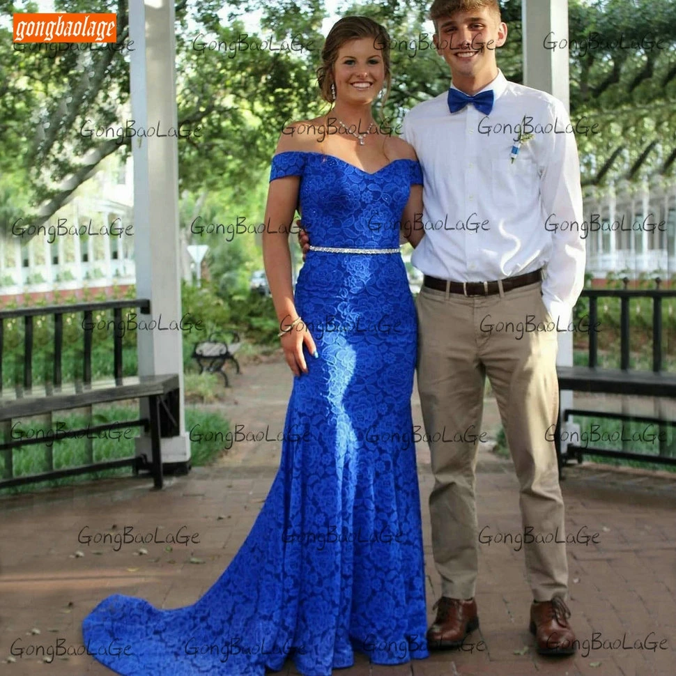Женское вечернее платье с юбкой-годе синее кружевное приталенное индивидуальный