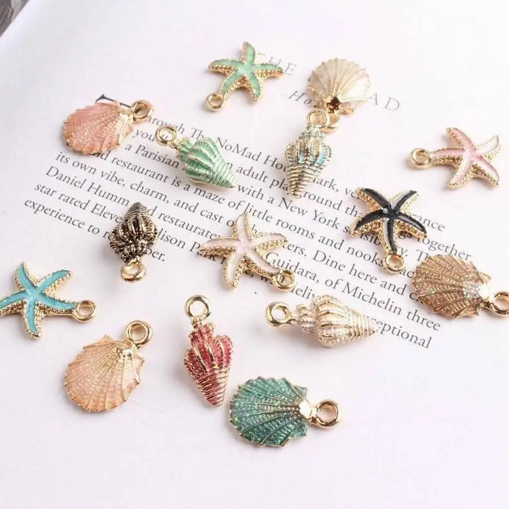 

10pcs Coloful Nautical Ocean mermaid starfish Shell Conch Sea Enamel Charms DIY Bracelet Necklace Jewelry Accessory DIY Craft
