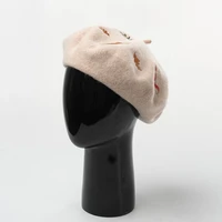 winter woman lady beret hat new mori rabbit squirrel leaves embroidered cashmere wool caps fashion warm french artist hat