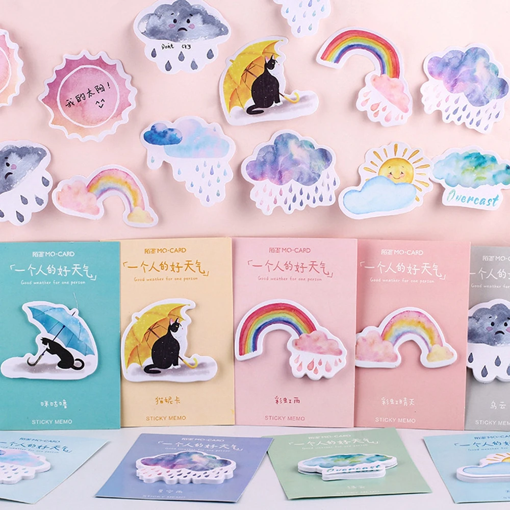 30 листов/набор клейкие нотки Kawaii милые кошачьи радужные блокноты подарки