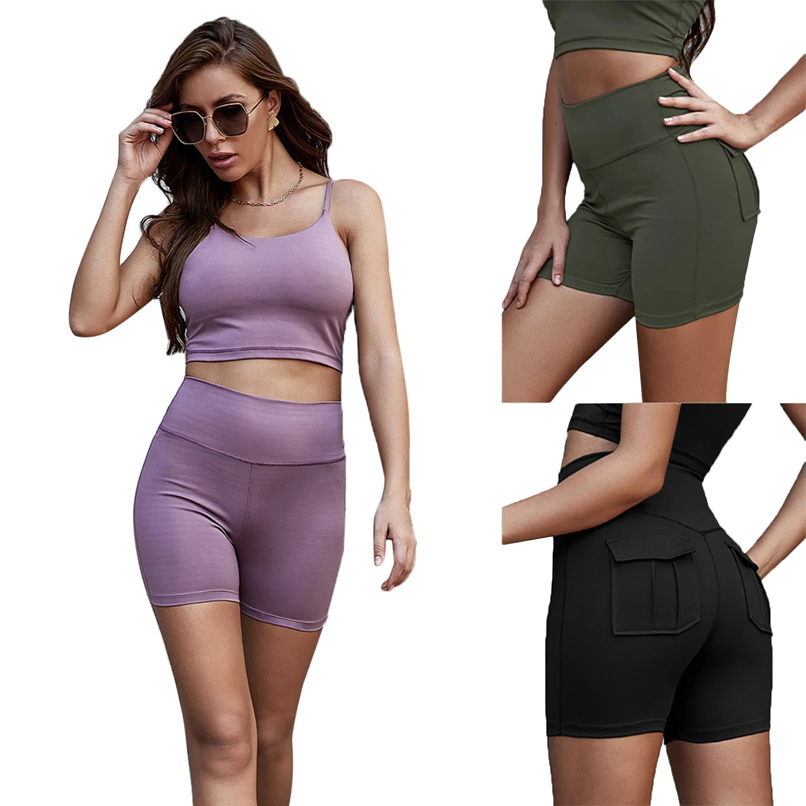 

Hirigin 2020 Fashion Fitness Yoga Sports Solid Color High Waist Shorts with Pocket, Hip Lift Sweat Absorbent Tight Slim Leggings