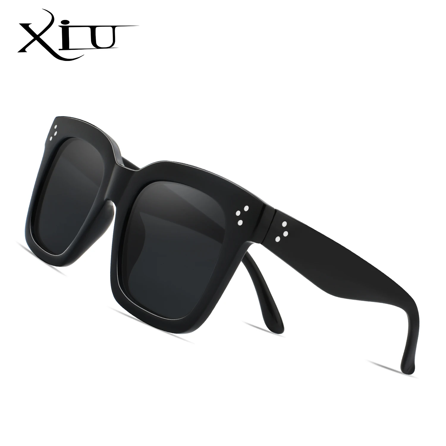 

XIU Fashion Women Sunglasses Square Sun Glasses Female Mirror Lense Summer Style Vintage Black Big Frame Eyewear UV400